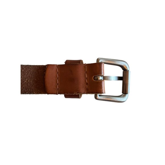 American Eagle Brown Leather Belt With Silver Buckle & Decorative Cutouts Size M - Picture 3 of 7